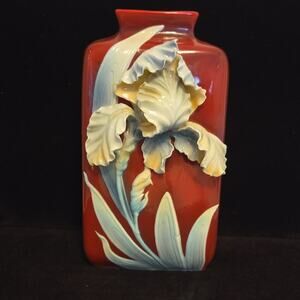 Franz 3D Iris Vase 12” Ox Blood Red FZ00559 Porcelain Art Nouveau Style